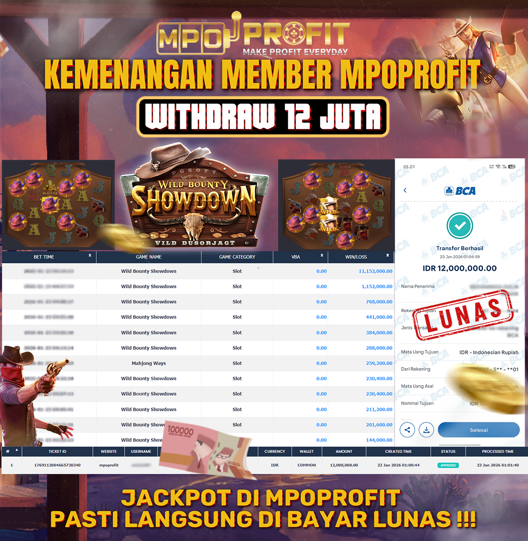 MPOPROFIT JACKPOT SLOT PGSOFT! KEMENANGAN MURNI DI (WILD BOUNTY SHOWDOWN TOTAL RP. 12.000.000,- LUNAS)